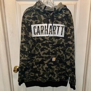 CARHARTT Long Sleeve Loose Fit Camo Pullover Hoodie Sweatshirt. Sz Large Tall.